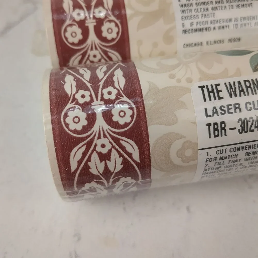 3 Rolls Wallpaper Scalloped Edge Border Burgundy Victorian Floral 5 YD Rolls NEW